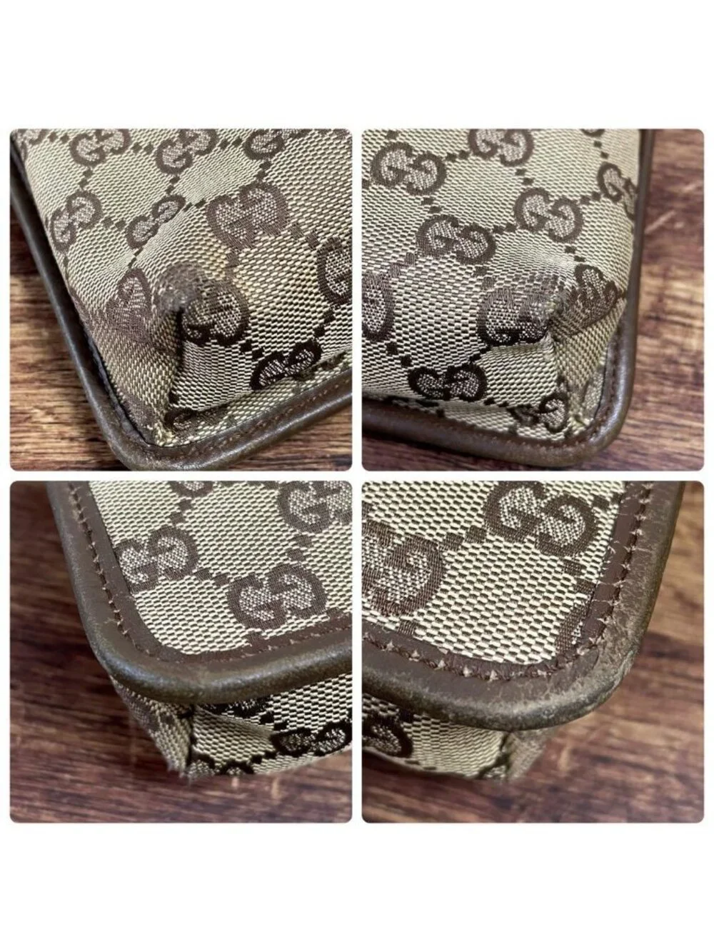Gucci GG Canvas Leather Shoulder Bag Messenger Brown